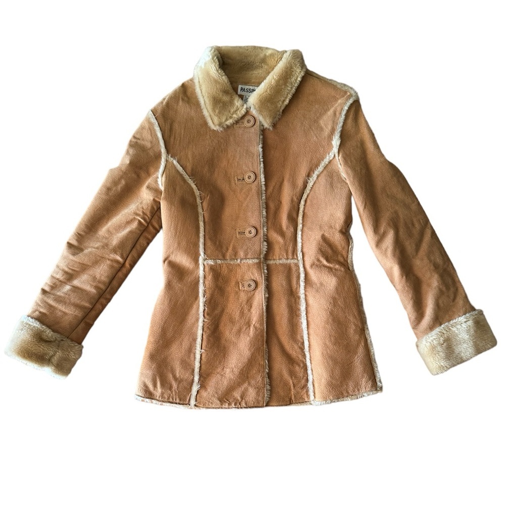 Vintage Tan Leather Jacket with Cream Accents